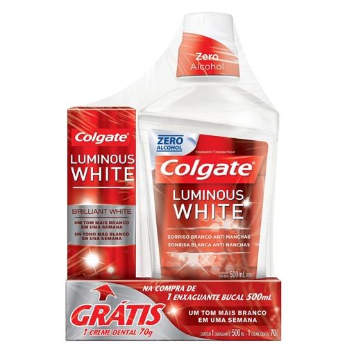Kit Enxaguante Bucal Luminous White 500ml + Grátis Creme Dental Colgate Luminous White 70g