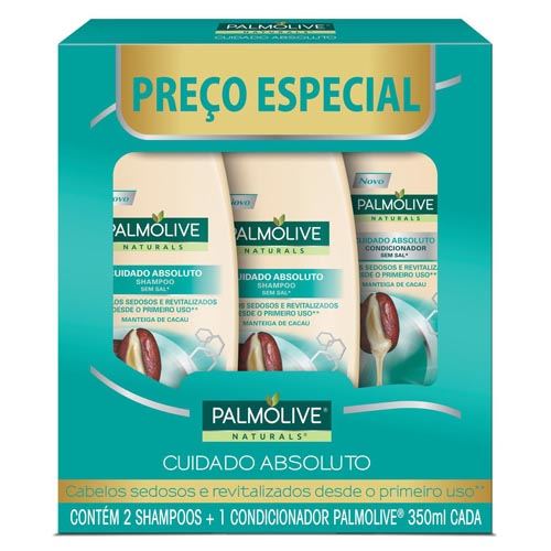 Kit Palmolive Naturals Cuidado Absoluto  2 Shampoos 350ml + 1 Condicionador 350ml Preço Especial