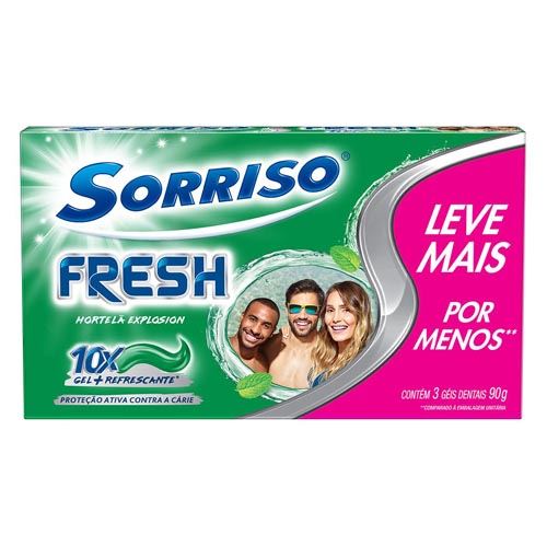 Creme Dental Sorriso Fresh Hortela Explosion 90g Pack com 3 Und
