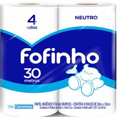 Papel Higiênico Fofinho Folha Simples Neutro 30m com 4 und