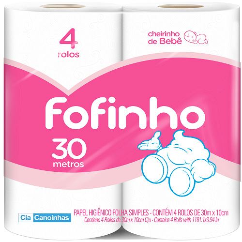 Papel Higiênico Fofinho Folha Simples Perfumado 30m com 4 und