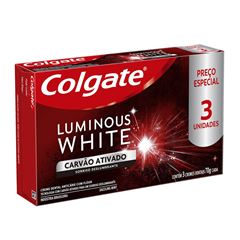 Creme Dental Colgate Luminous White Carvão Ativado 70g Com 3 Und 