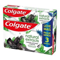 Creme Dental Colgate Natural Extract Carvão Ativado 90g Com 3 Und 