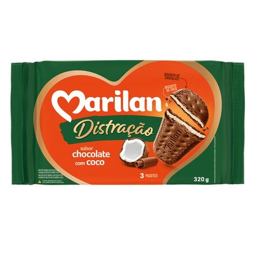 Biscoito Marilan Distração Chocolate com Coco 320g com 3 und